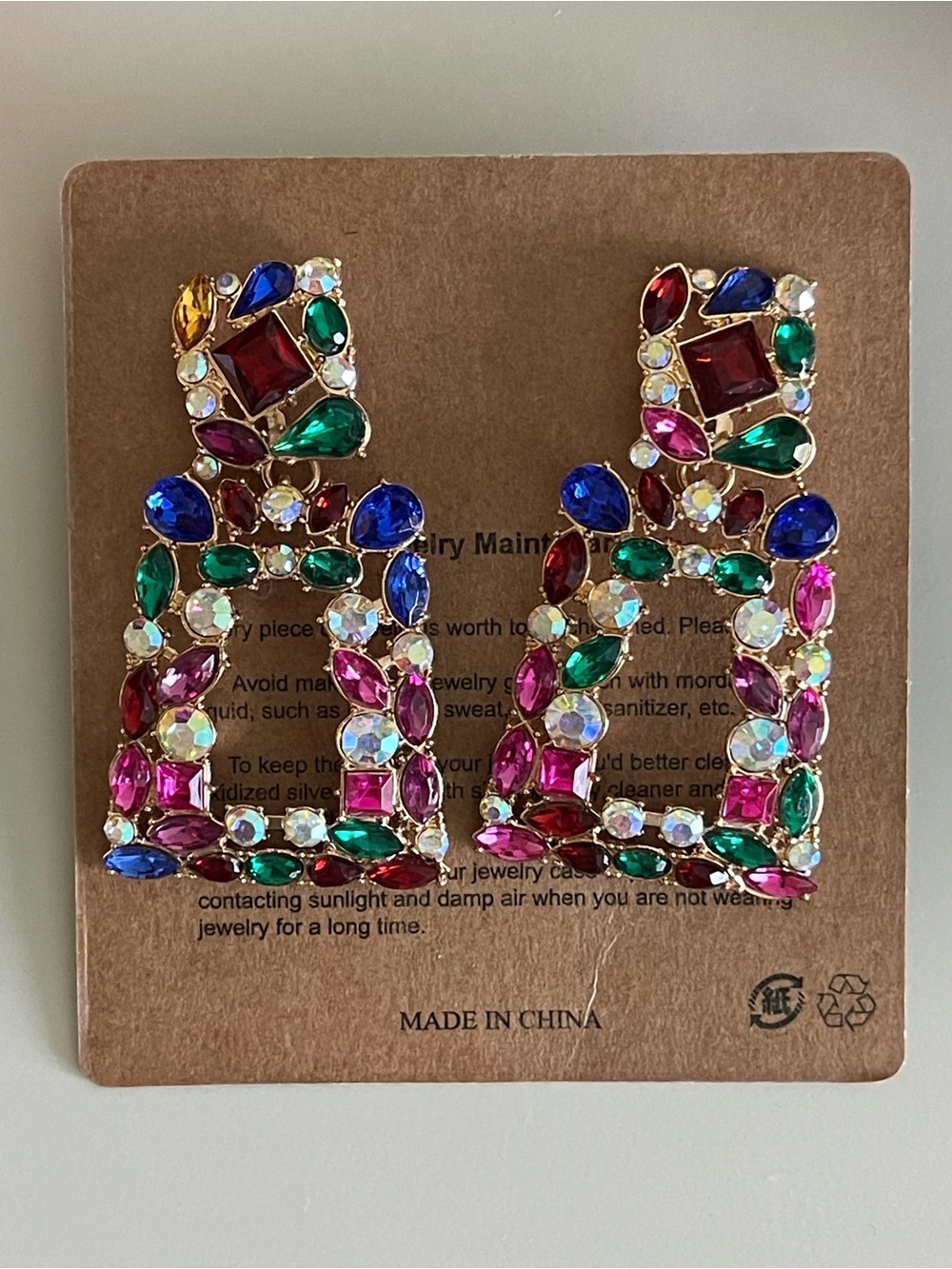 Anthropologie Gold-Tone Multi-Color Crystal Drop Earrings